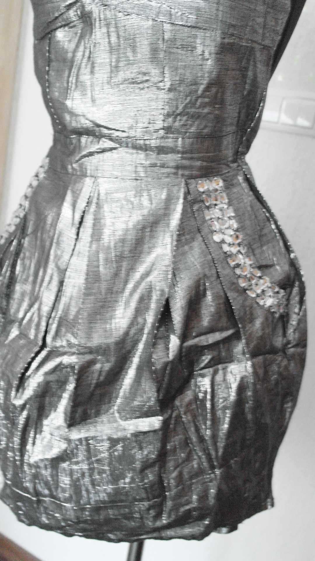 Piękna srebrna sukienka 34 36