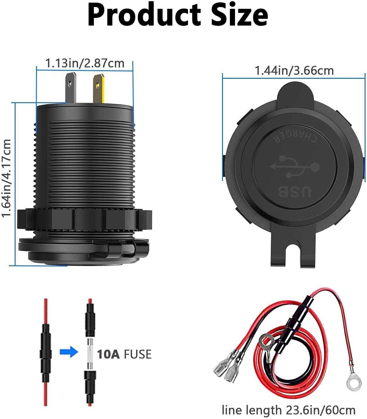 Carregador USB rápido QC3.0 12/24V com interruptor