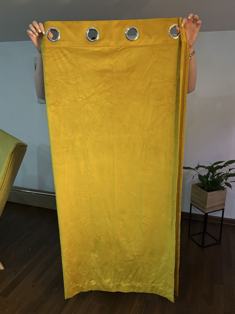 Zasłony musztardowe welur wys.150cm