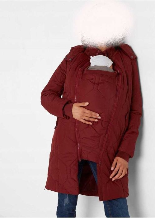 Nowy płaszcz ciążowy z kapturem, wkładką niemowlęcą 34 36,38 ocieplona