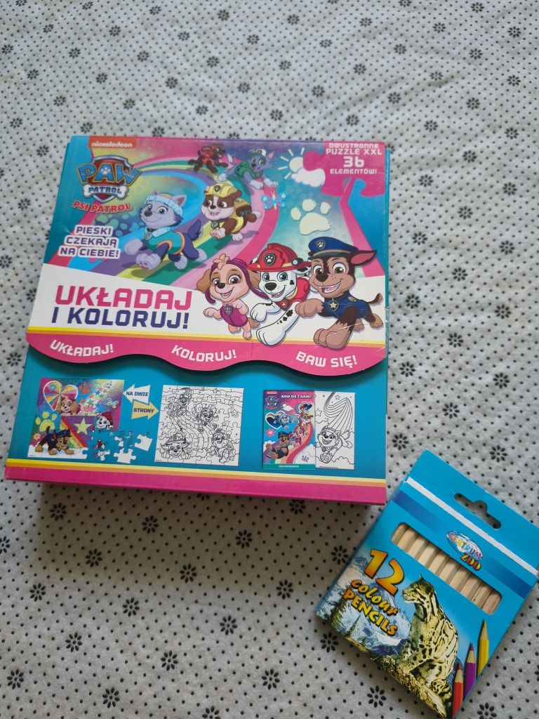 Puzzle psi patrol dwustronne do kolorowania 36 elementów+ gratis