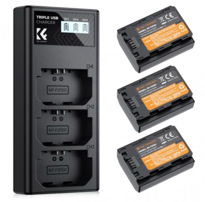 Akumulatory NP-FZ100 (3 szt.) + ładowarka 3-gniazdowa do Sony
