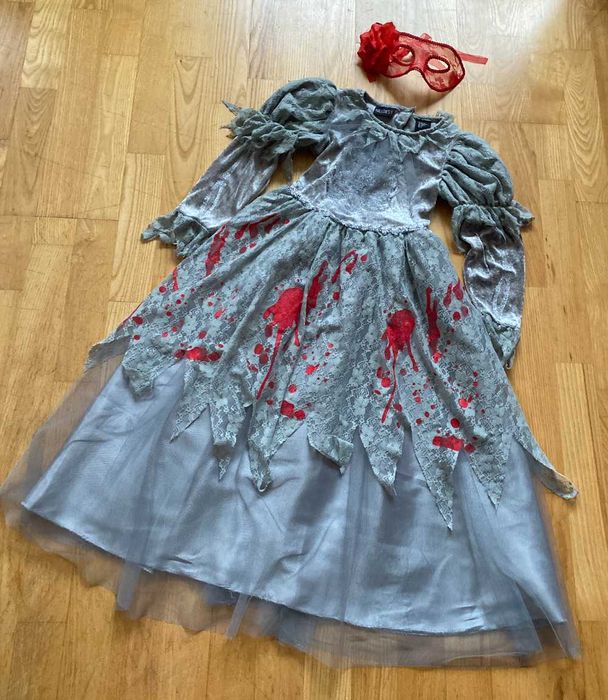 Strój przebranie Halloween sukienka+maska 5-6 lat
