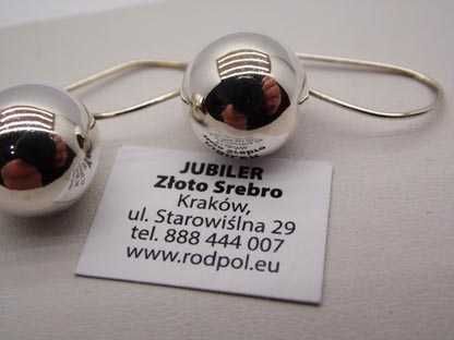 Srebrne wiszące kolczyki kulki 1,31 cm.