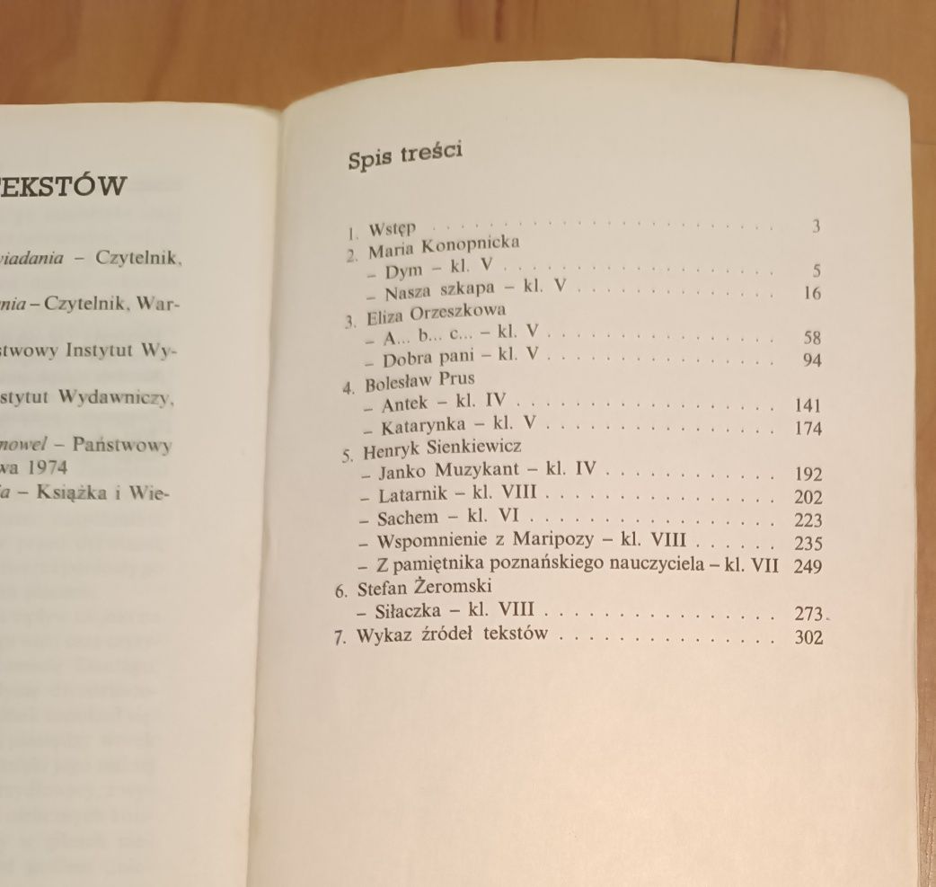 Lektury szkolne wybór nowel dla klas 4/8