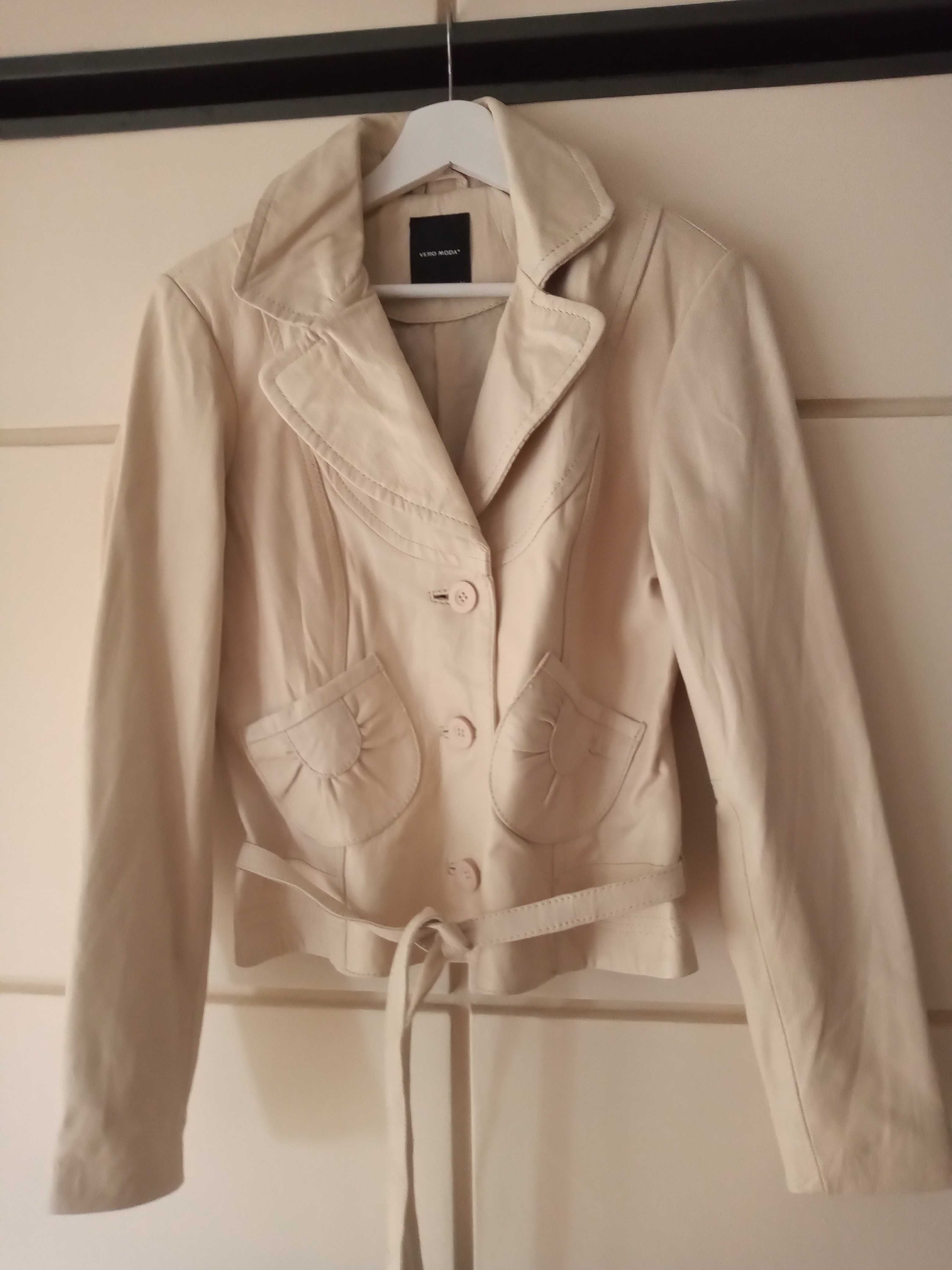 Kurtka  kremowa ramoneska ze skóry naturalnej  Vero Moda s, m