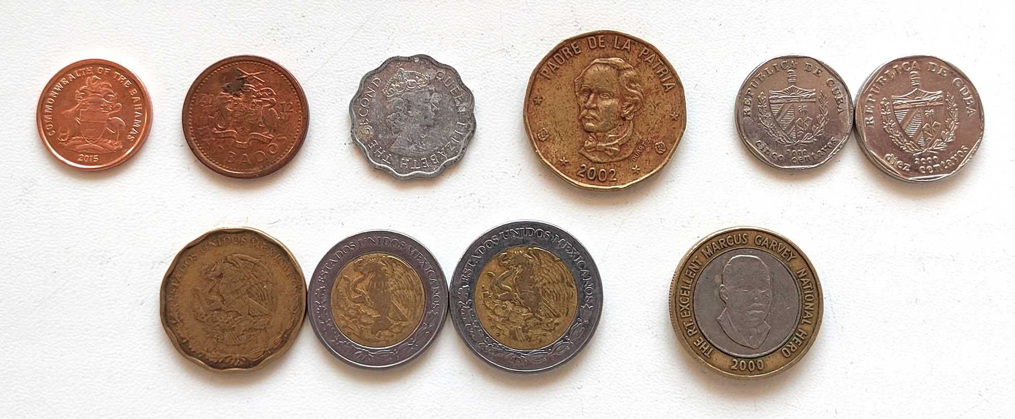 Монеты Карибского бассейна №1 (Мексика, Багамы, Куба, Ямайка), 10 шт