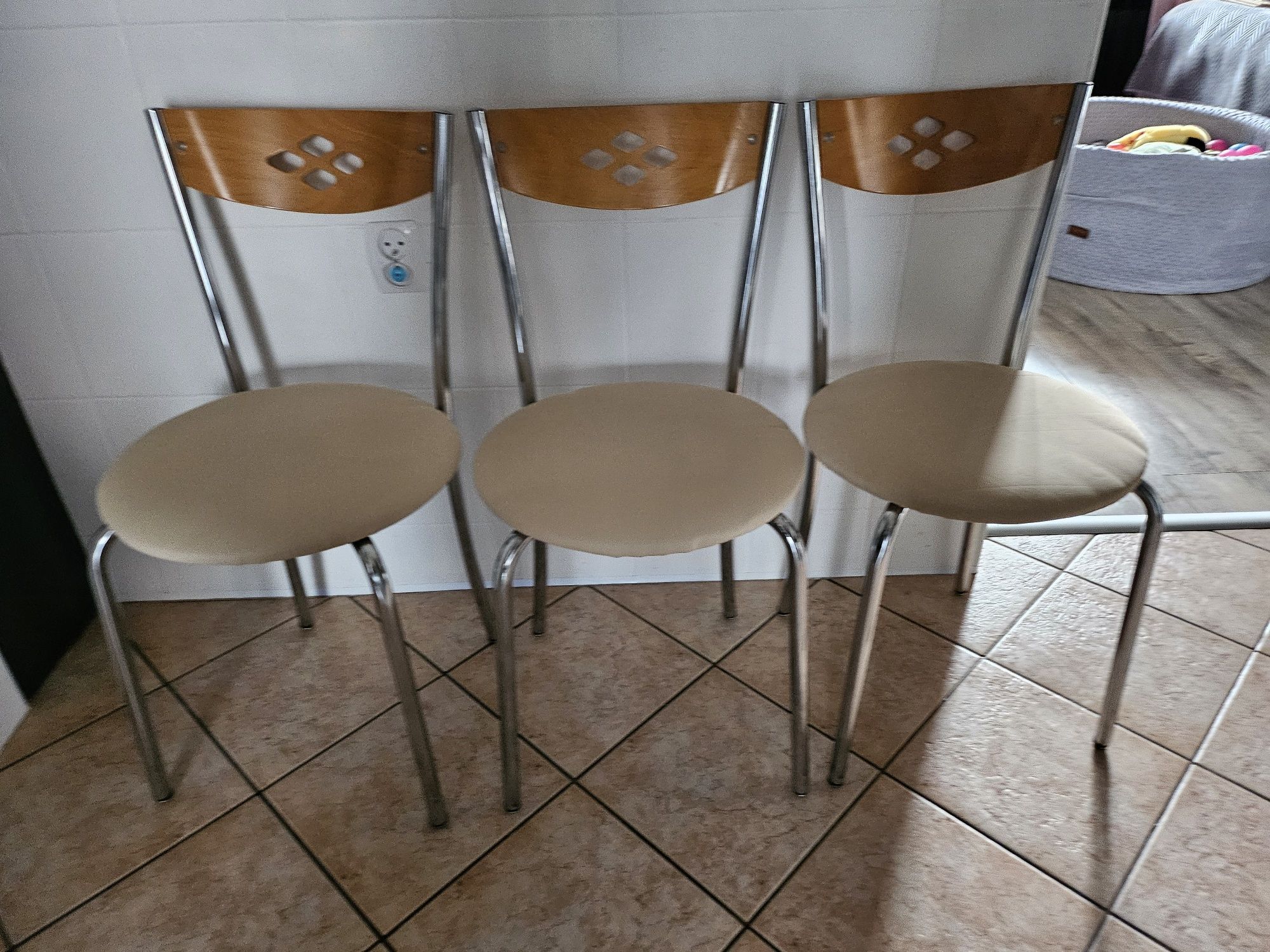 Krzesła do jadalni kuchni metalowe beżowe 3 sztuki