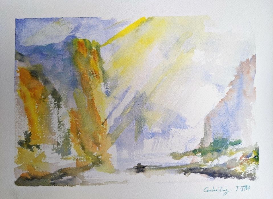 Pintura Aguarela de Rio Solarengo por Caroline Ting