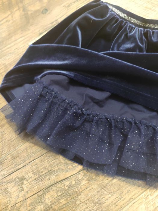 NOWA welurowa spódniczka granat falbana 5.10.15. 86 92