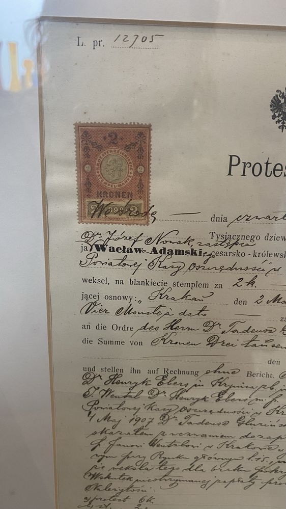 Protest wekslowy weksel stary dokument Wacław Adamski