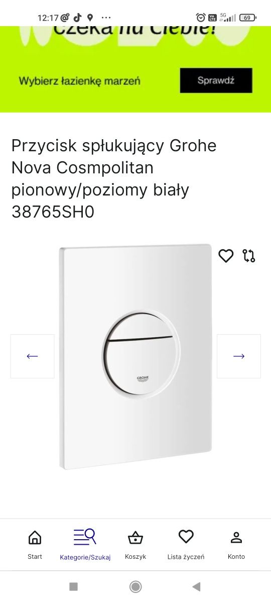 Przycisk spłukujący Grohe Nova Cosmpolitan pionowy biały 38765