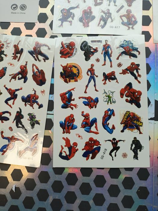 Świecące tatuaże spider Man komplet 6 arkuszy