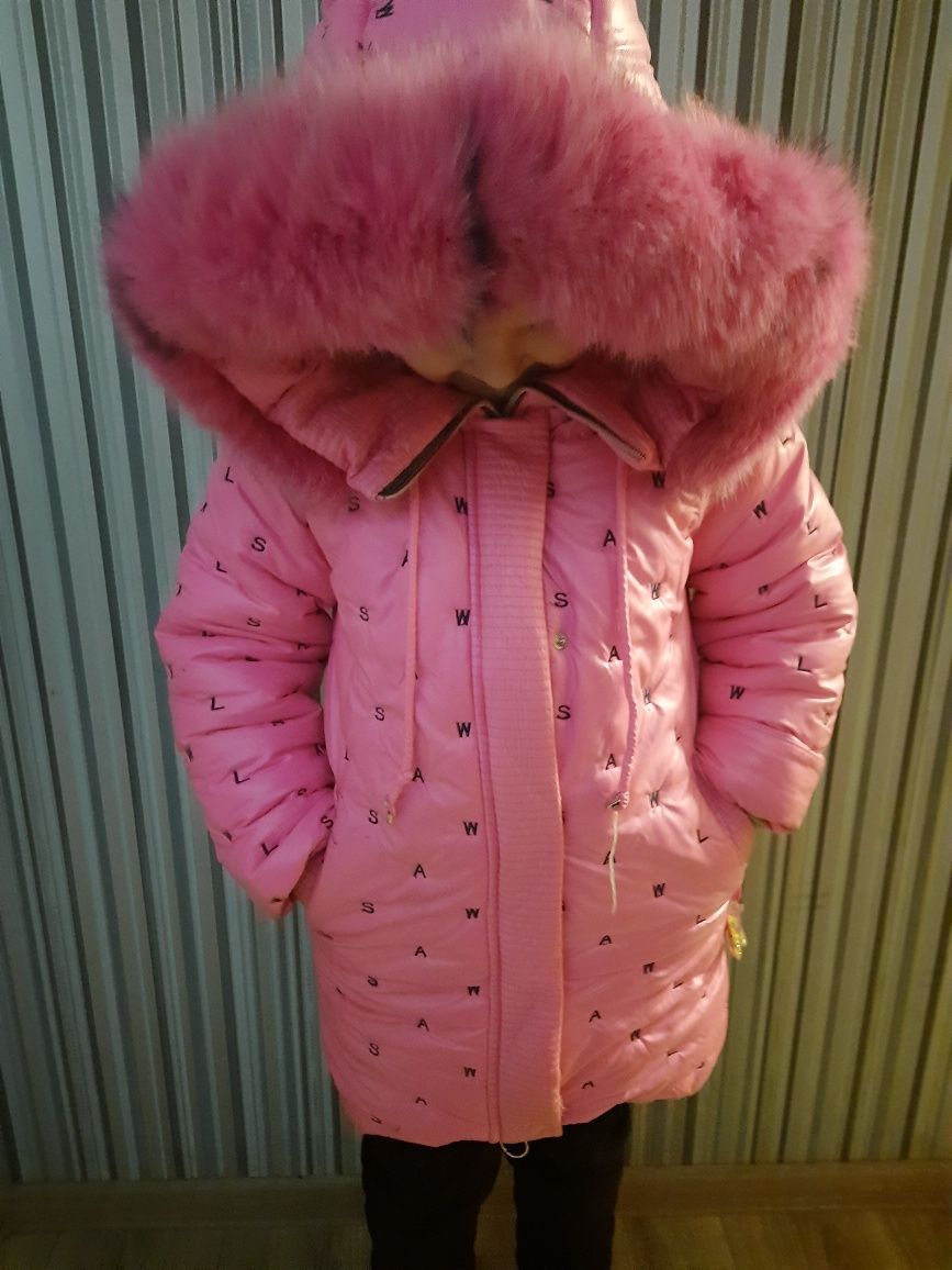 Куртка єкокожа пальто пуховик на рост 110 118 розовая
