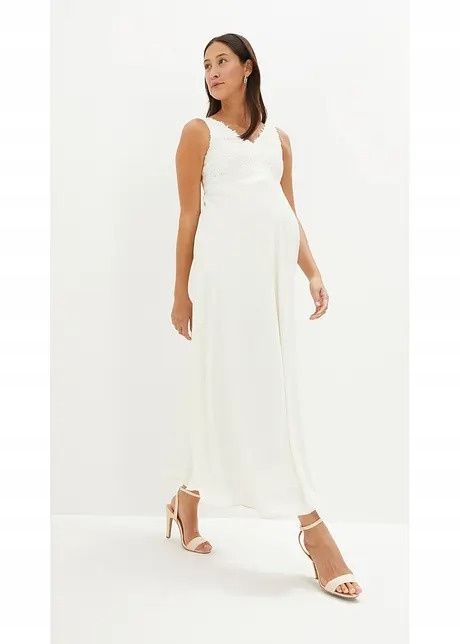 B.P.C długa sukienka ciążowa z koronką śmietankowa r.44