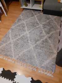 Szary dywan shaggy z frędzlami 140x200
