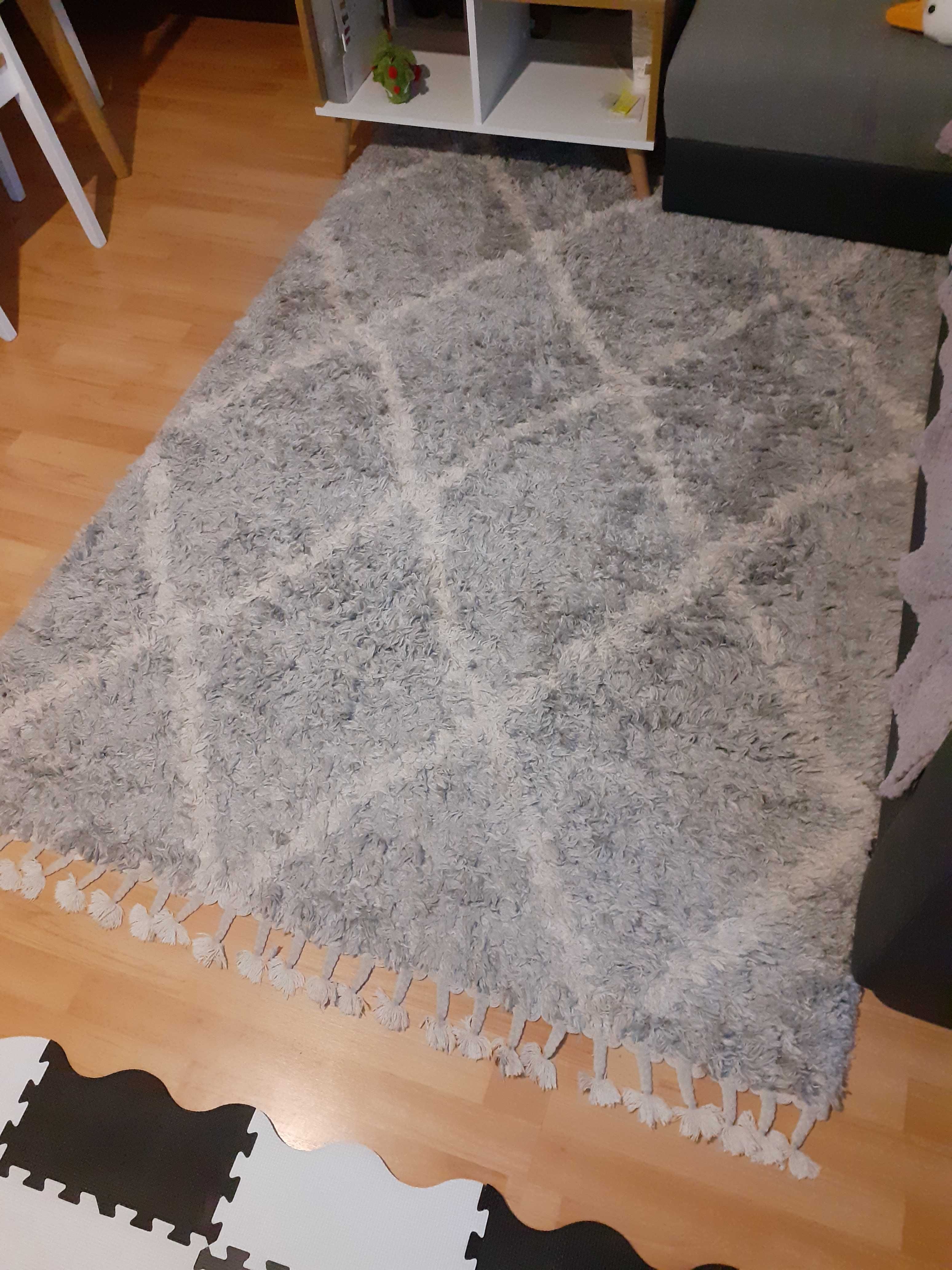 Szary dywan shaggy z frędzlami 140x200