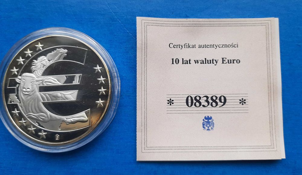 Medal w formie monety 10 lat waluty euro - edycja 2008