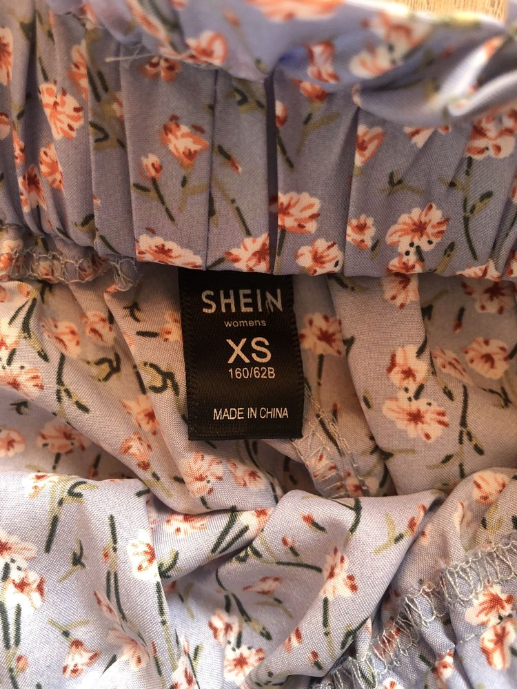 Spodnica mini na gumce, niebieska, w kwiatki, xs Shein
