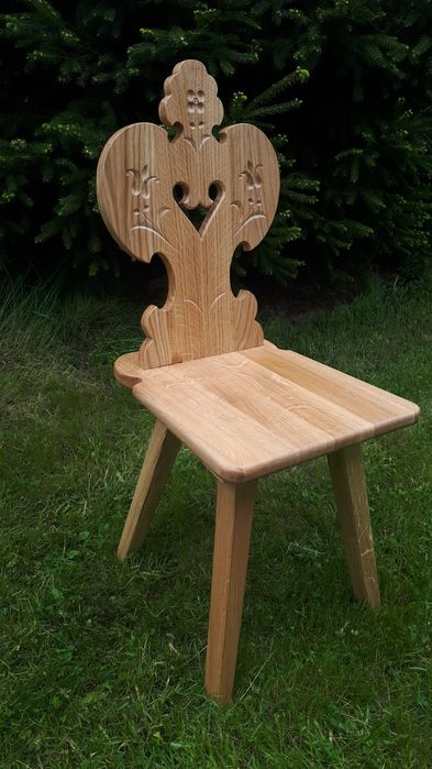 Krzesło Zydel Dębowe dąb rzeźbione góralskie z litego drewna
