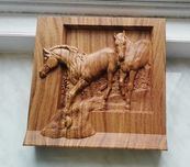 Панно "Two Horses", натуральное дерево, дуб, 3D