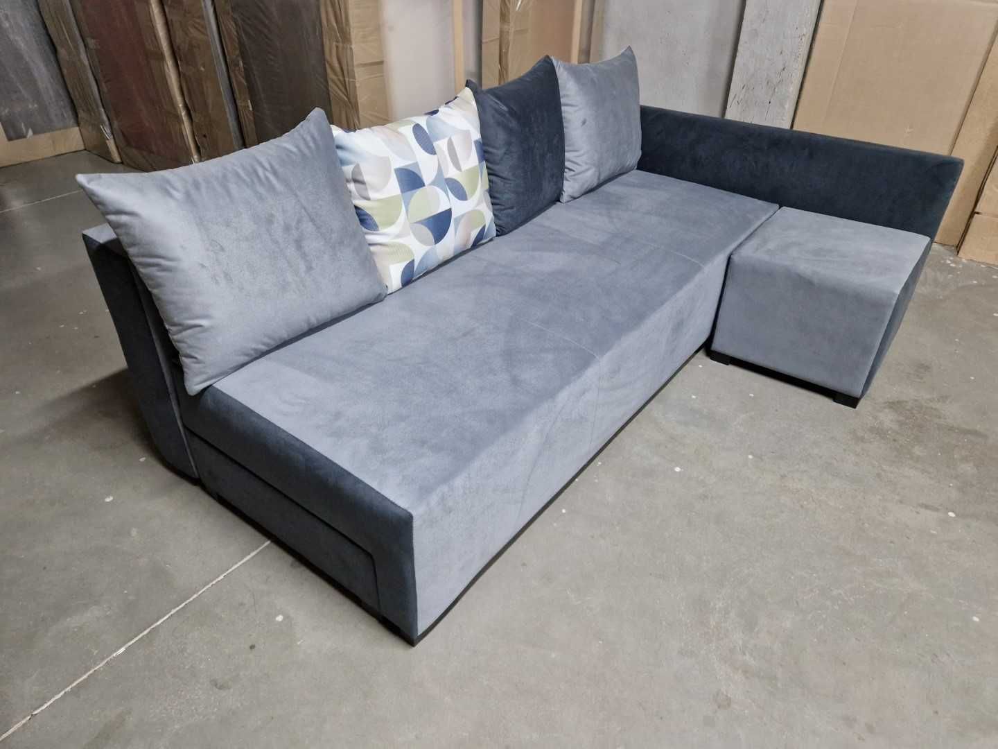 NOWA sofa narożna z pufą BONNELL funkcja spania + duży schowek automat