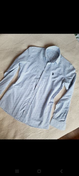 Koszula damska meska unisex paski biala 36 Ralph Lauren slim fit assn