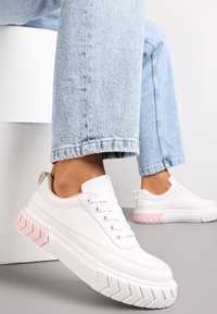 Białe damskie buty trampki sneakersy z łańcuszkiem