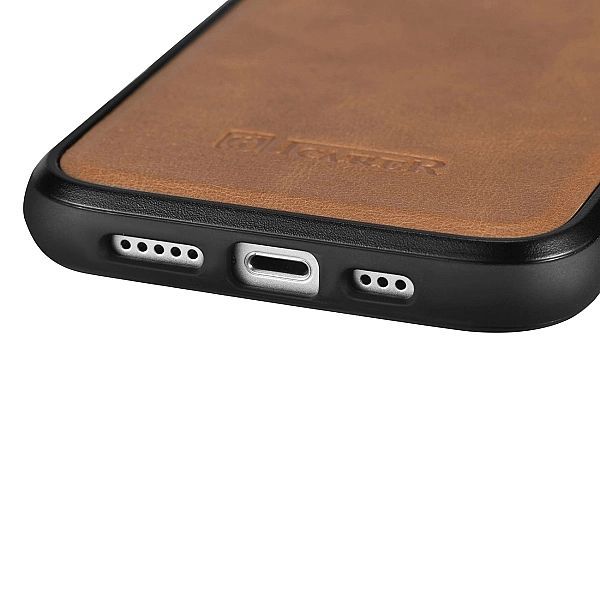 iCarer Leather Oil Wax etui pokryte naturalną skórą do iPhone 14 Plus