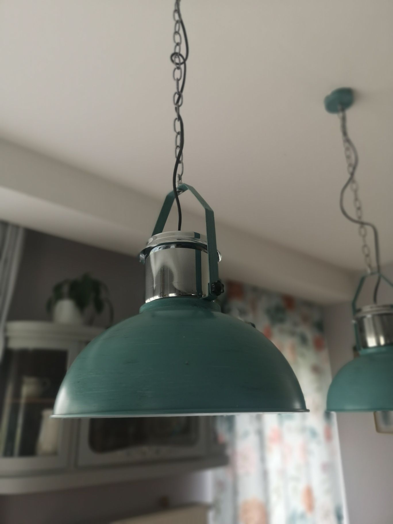 Lampa metalowa wisząca zielono niebieska