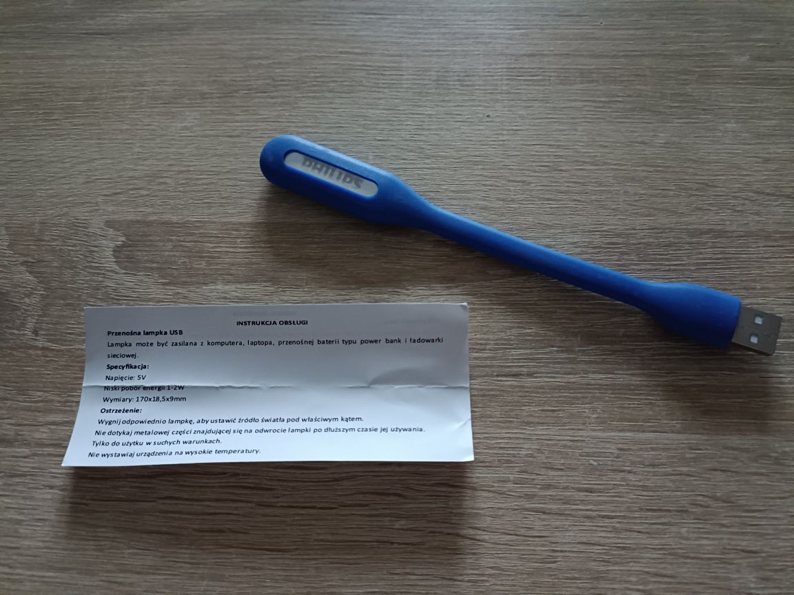 Przenośna lampka USB, niebieska