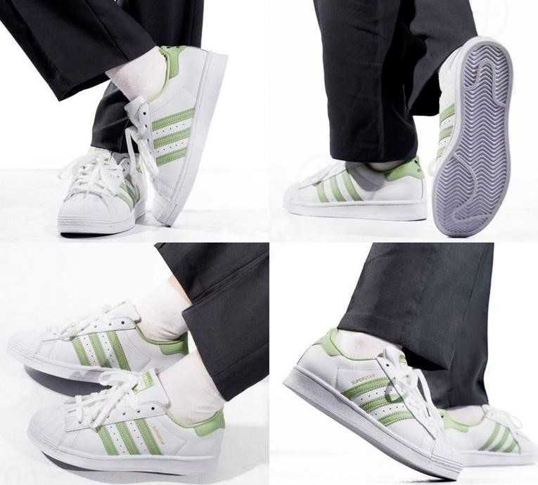 Женская обувь Adidas Superstar White Green 36-40 адидас Наложка