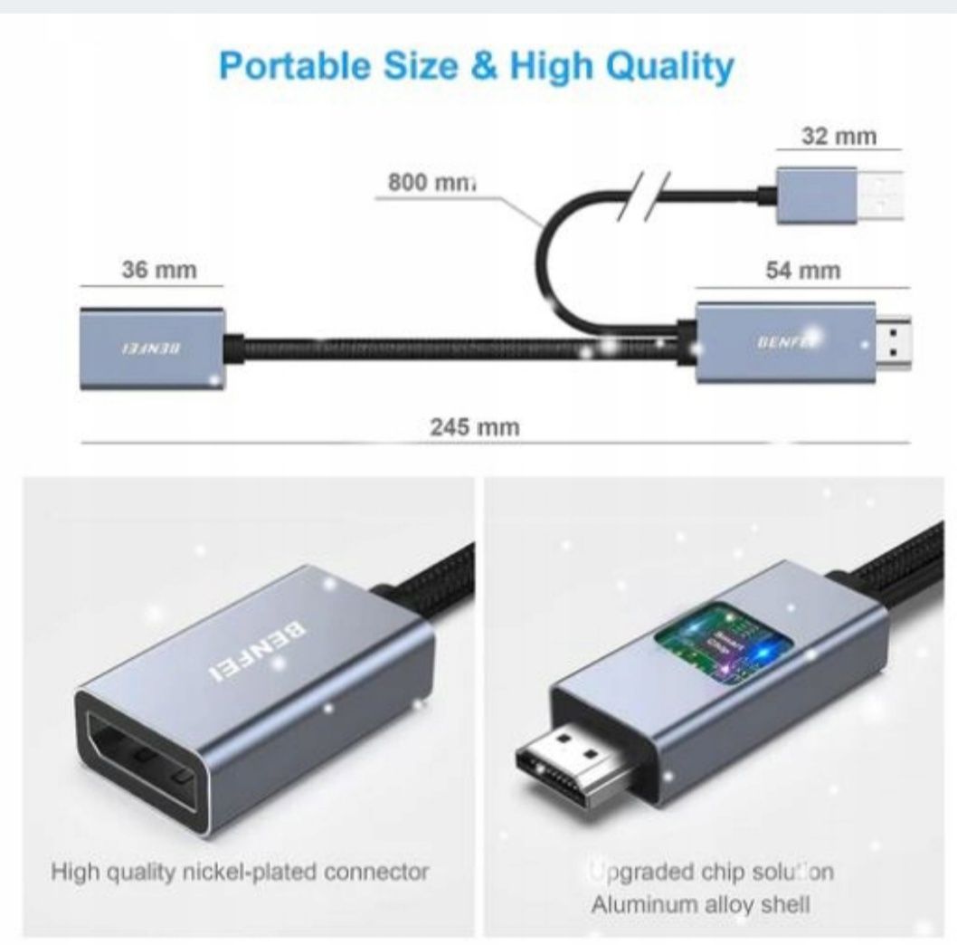 Adapter HDMI na Display Port firmy BENFEI dla PS5/PC