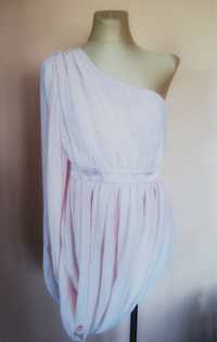 Sukienka na jedno ramie pudrowy roz rozmiar M