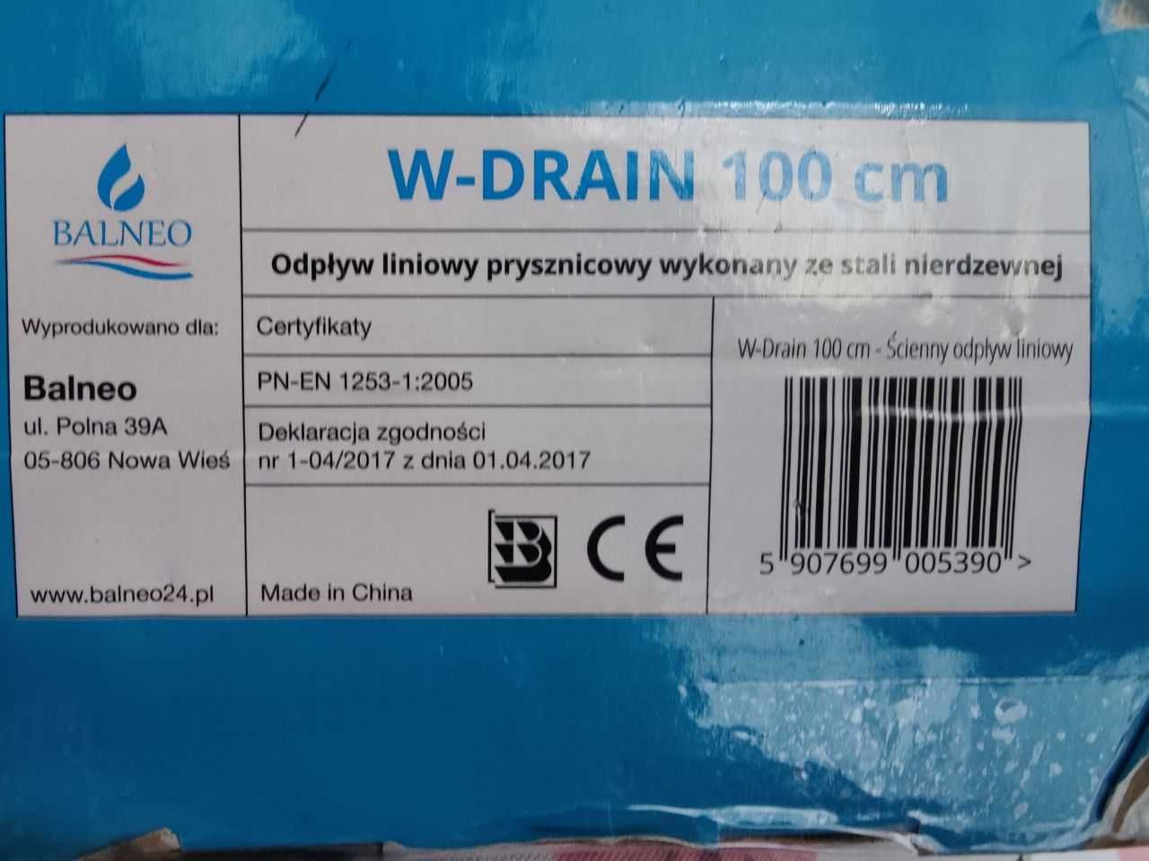 Odpływ liniowy ścienny W-DRAIN 100 cm Balneo
