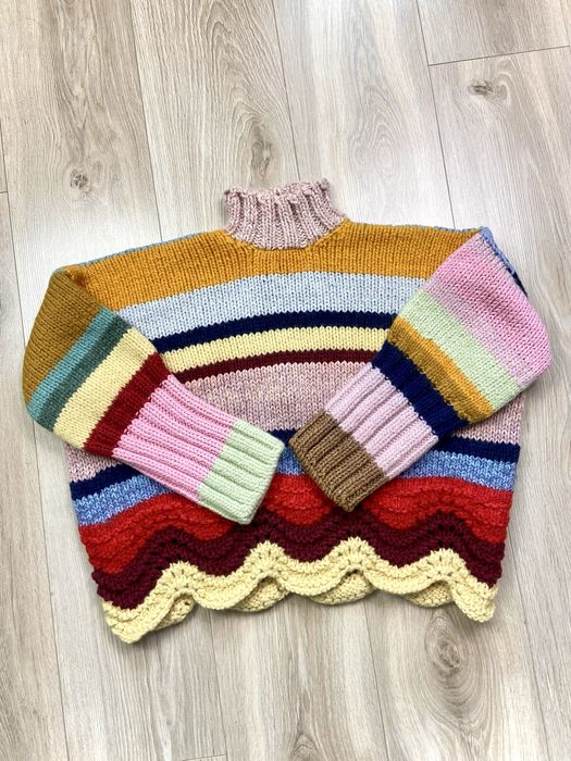 Ręcznie szyty wełniany sweter S na M dziecięcy