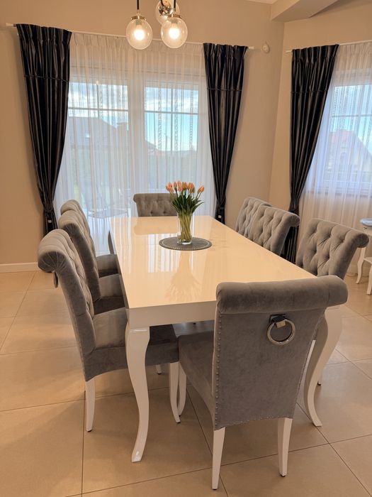 Stół do jadalni glamour, biały lakier+krzesła glamour!!!