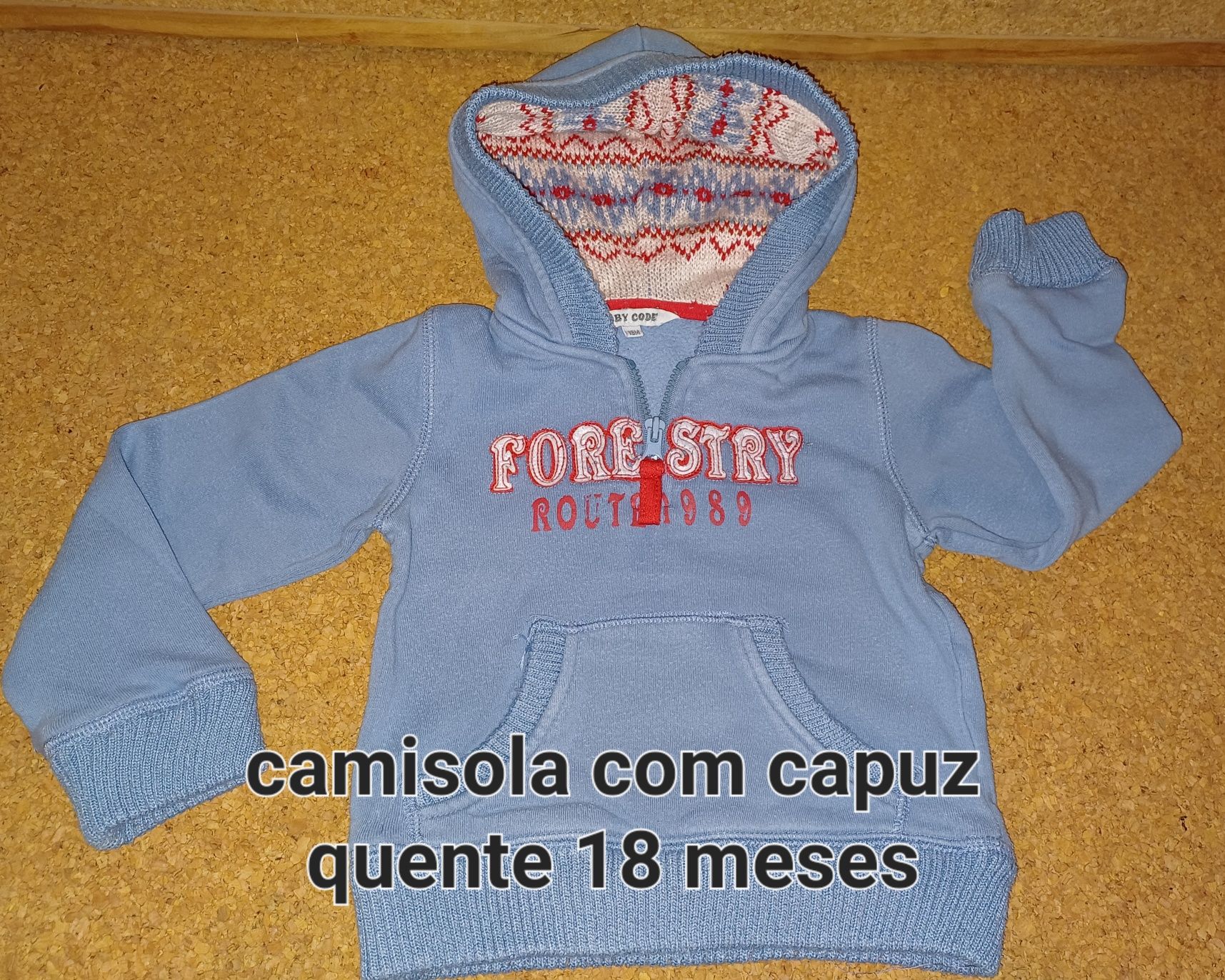 Camisola com capuz quente/polar 12/18 meses, menino, bebé, bom estado