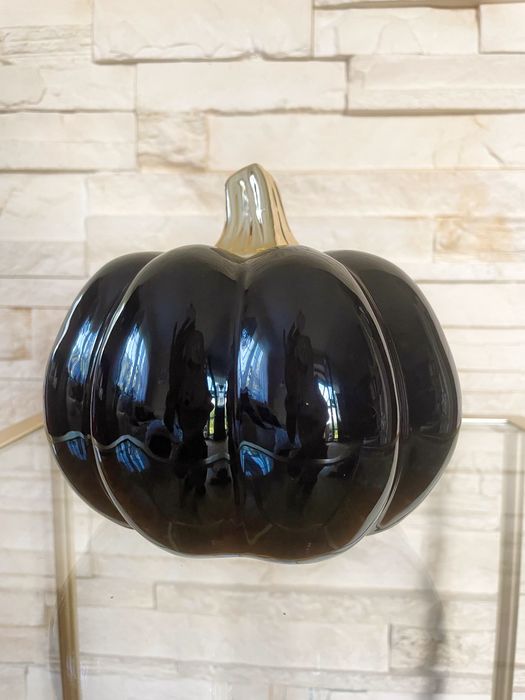 Piękna ozdobna dynia czarno-złota 16cm, glamour, ceramiczna