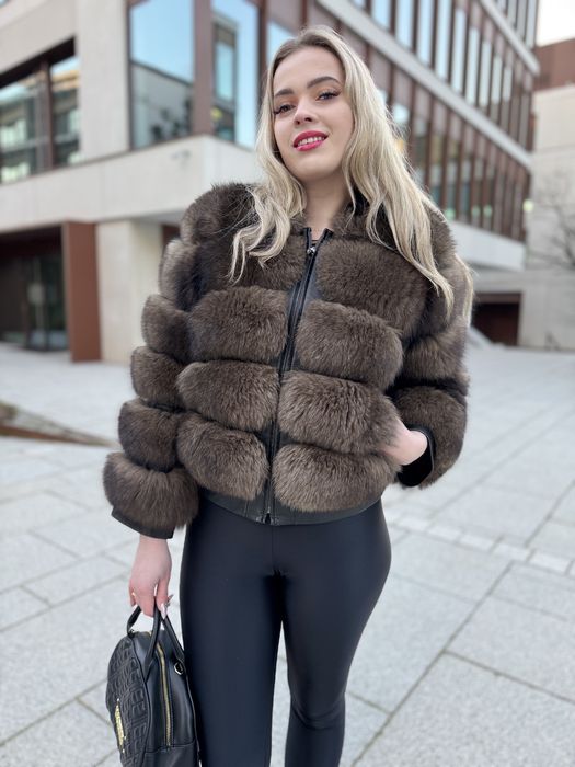 Futro brązowe z lisa xs/s GIAN MORI damskie zimowe nowe 2 w 1