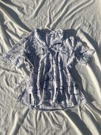 Biała koszula na krótki rękaw we wzorki L 40 Oversize vintage