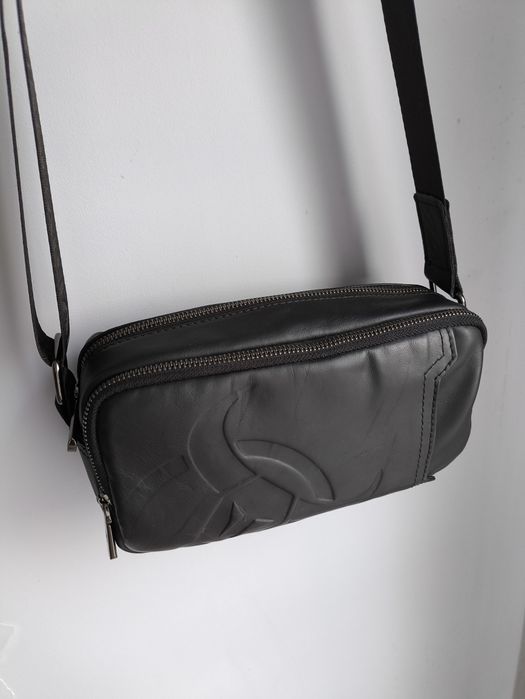 Listonoszka męska skórzana, czarna.