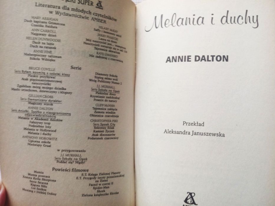 Książka "Melania i Duchy" Annie Dalton przygodowa fantasy Aniołki 2003