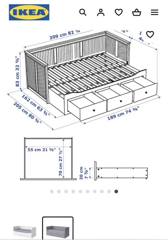 Cama casal Ikea Hemmes cinza