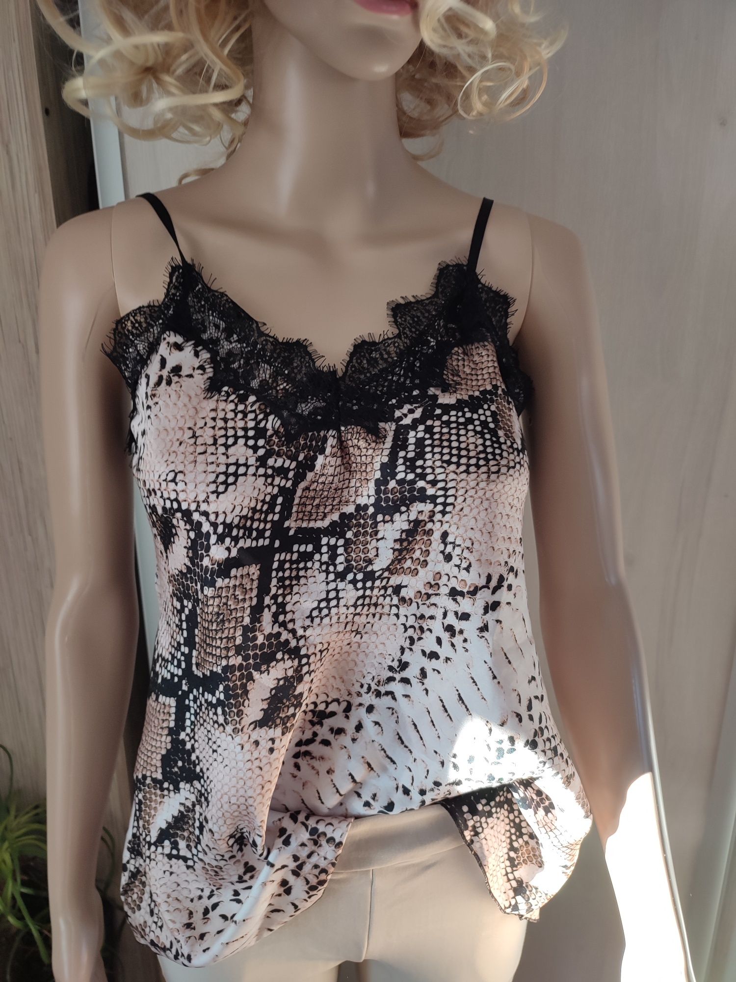 Top damski , Made in Italy roz uniwersalny, wężowy print brązowo-czarn