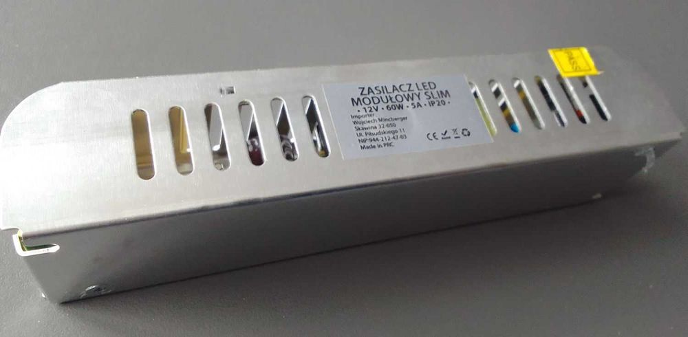 Zasilacz LED modułowy Slim 12V 60W 5A IP20 BERGE Transformator NOWY