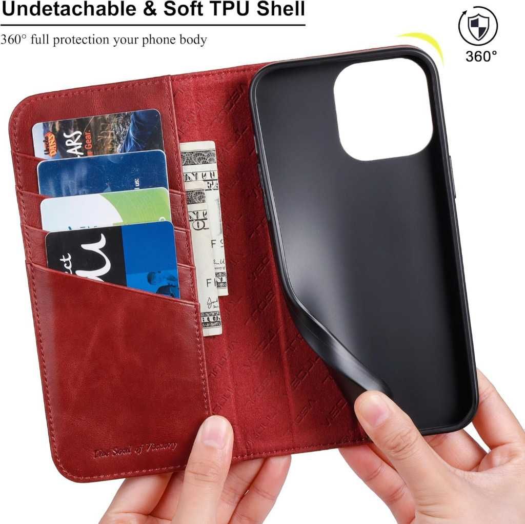 Etui z prawdziwej skóry do iPhone'a 16 Pro max z uchwytem na karty