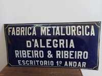 Placa Esmaltada Fabrica Metalúrgica D'Alegria