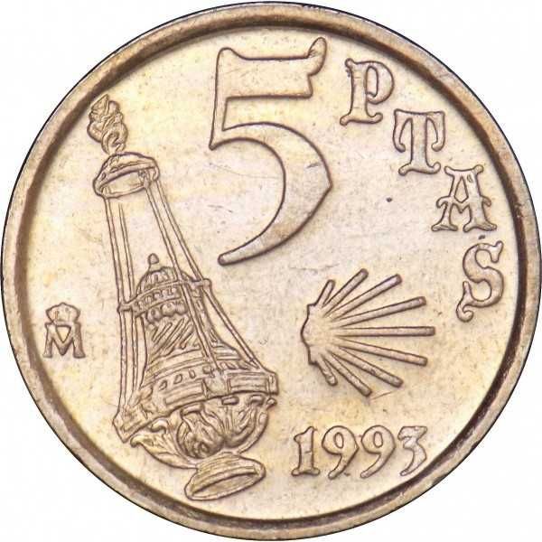 Moeda de 5 Pesetas de 1993-Ano de Santo Jacobeu