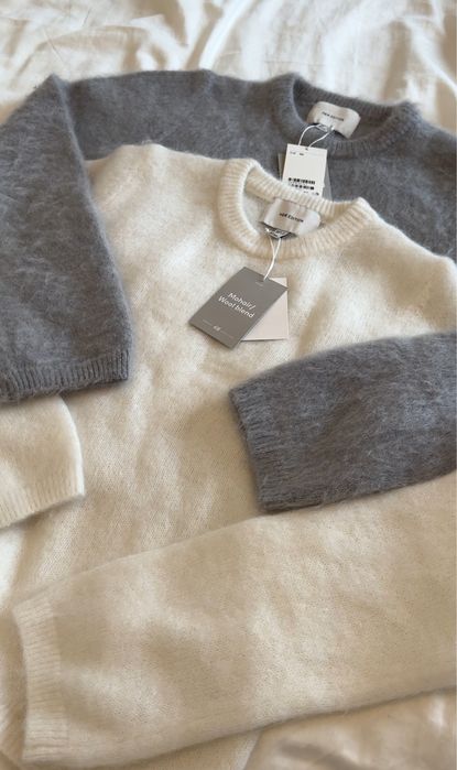 Светр H&M premium selection мохер сірий/молочний